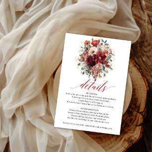 Autumn Burgundy Flowers Boho Greenery Details Card