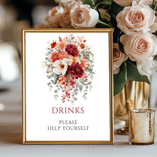 Autumn Burgundy Flowers Drinks Tabletop Sign (Autumn Burgundy Flowers Drinks Tabletop Sign

)