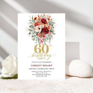 Autumn Burgundy Gold Floral 60th Birthday Invite