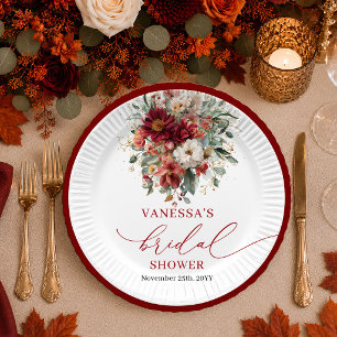 Autumn Burgundy Gold terracotta bridal shower plat Paper Plate