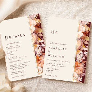 Autumn Burgundy Modern Monogram Wedding All In One Invitation