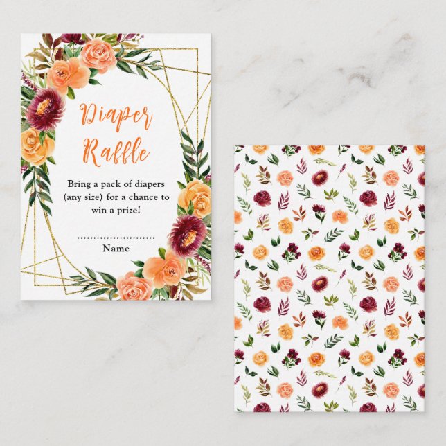 Autumn Burgundy Orange Floral Baby Diaper Raffle Enclosure Card (Front/Back)