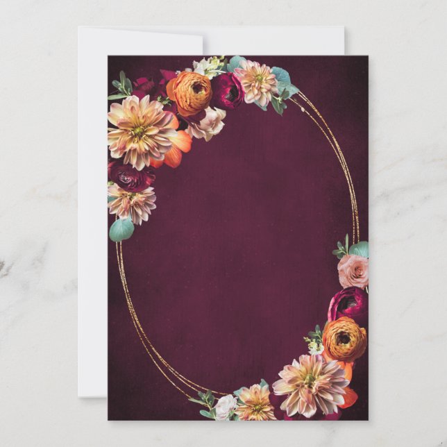 Autumn Burgundy Red Orange Blush Floral Wedding Invitation (Front)