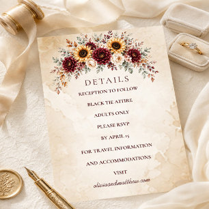 Autumn Burgundy Sunflower Wedding Details Enclosure Card