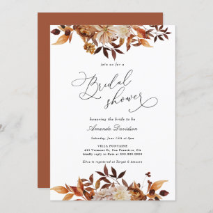 Autumn Burnt Orange Floral Boho Bridal Shower Invitation