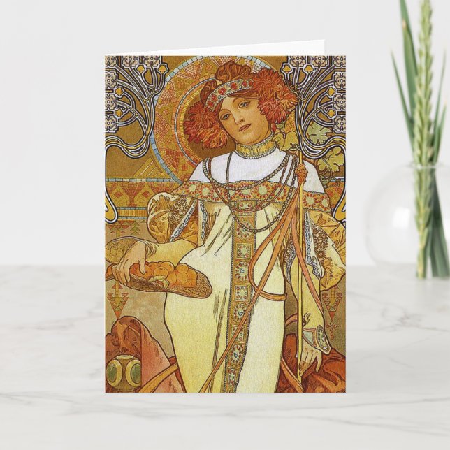 "Autumn" by Alphonse [Alfons]  Mucha Holiday Card (Front)