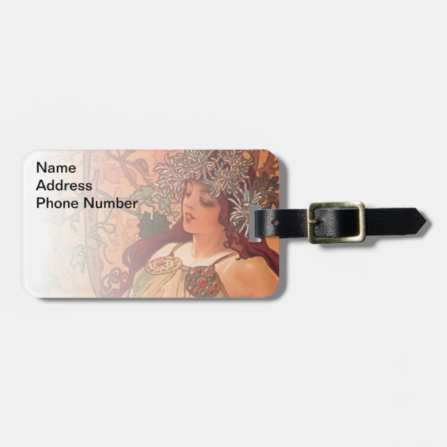Autumn by Alphonse Mucha Luggage Tag (Front Horizontal)