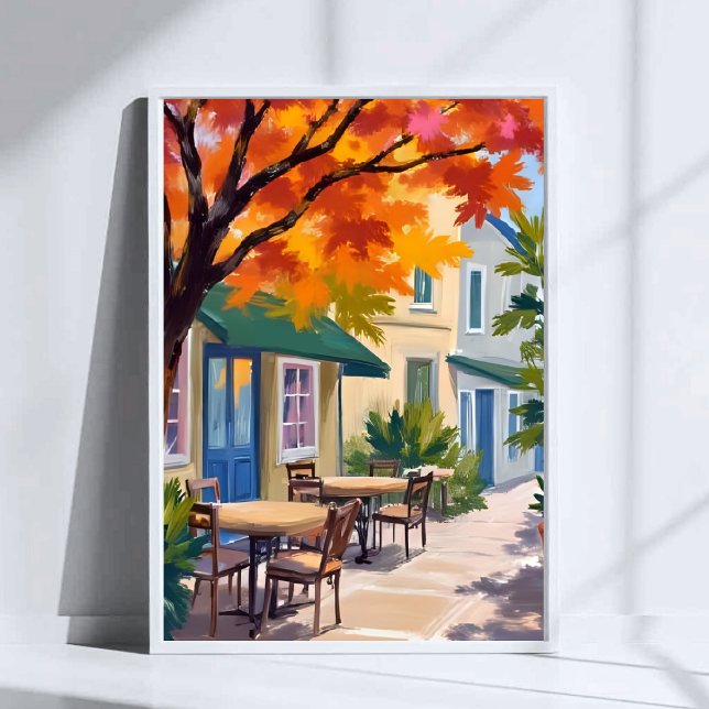 Autumn Cafe Watercolor Fall Foliage Art Poster (Creator Uploaded)