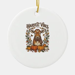 Autumn Calf Shirt Vintage Engraving Harvest Pumpki Ceramic Tree Decoration