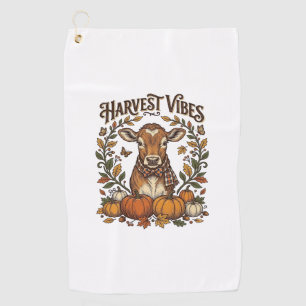 Autumn Calf Shirt Vintage Engraving Harvest Pumpki Golf Towel