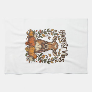 Autumn Calf Shirt Vintage Engraving Harvest Pumpki Tea Towel