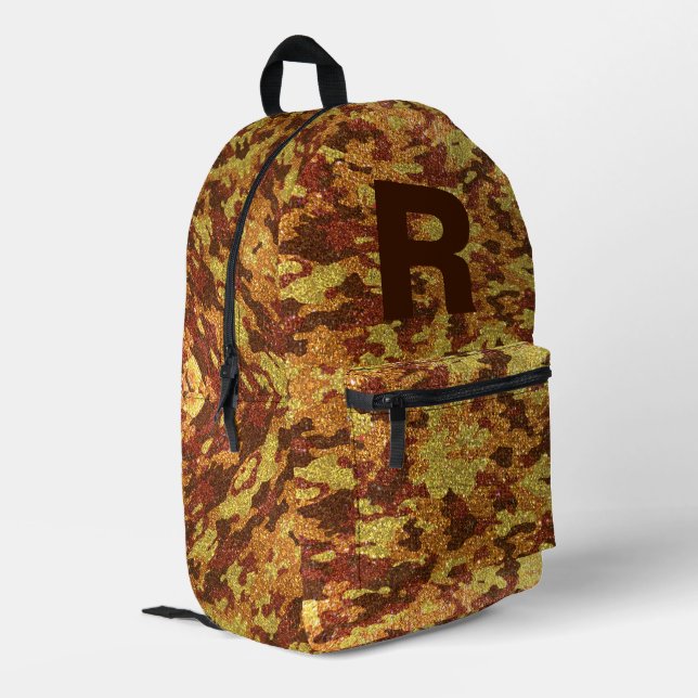 Autumn Camouflage Glitter Orange Hunting Camo Printed Backpack (Back Corner Left)