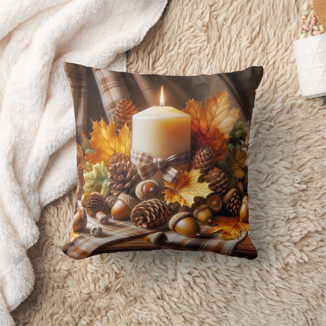 Autumn Candle With Acorns and Ribbon Cushion (Blanket)
