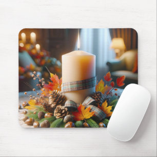 Autumn Candle With Acorns Mouse Pad