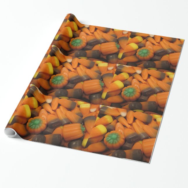 Autumn Candy Corn Tiled Wrapping Paper (Unrolled)