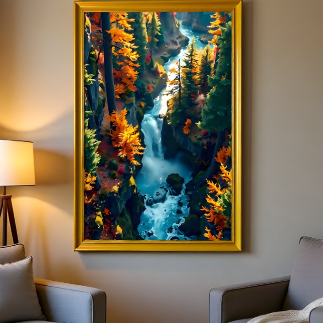 Autumn Canyon Waterfall – Vibrant Fall Forest Land Canvas Print (Creator Uploaded)