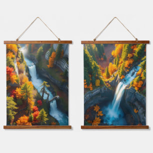 Autumn Canyon Waterfall – Vibrant Fall Forest Land Hanging Tapestry