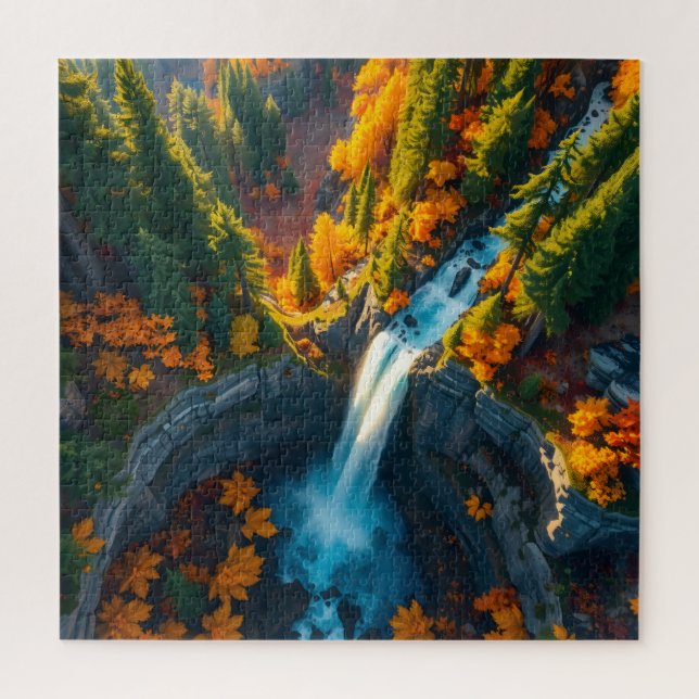 Autumn Canyon Waterfall – Vibrant Fall Forest Land Jigsaw Puzzle (Vertical)