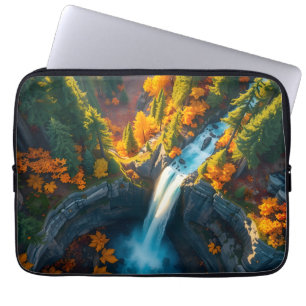 Autumn Canyon Waterfall – Vibrant Fall Forest Land Laptop Sleeve