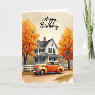 Autumn Car Birthday Card