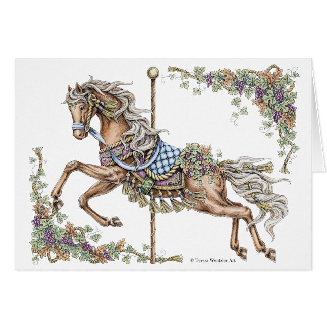 Autumn Carousel Horse Card (Front Horizontal)