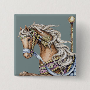 Autumn Carousel Horse Drawing Square Button