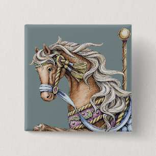 Autumn Carousel Horse Square Button