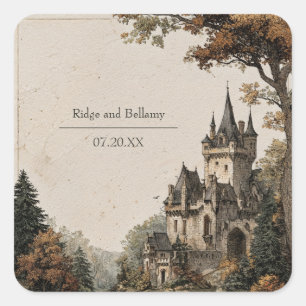 Autumn Castle Enchanted Wedding Square Sticker