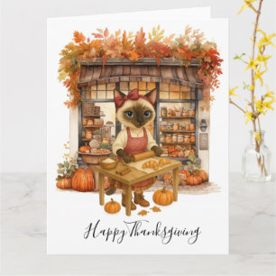 Autumn Cat Bakery Thanksgiving Fall Cat Lovers Card