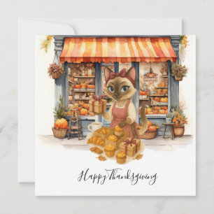 Autumn Cat Bakery Thanksgiving Fall Cat Lovers  Holiday Card
