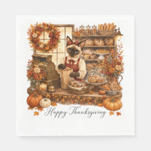 Autumn Cat Bakery Thanksgiving Fall Cat Lovers Napkin