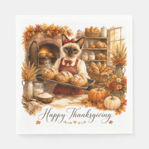 Autumn Cat Bakery Thanksgiving Fall Cat Lovers Napkin