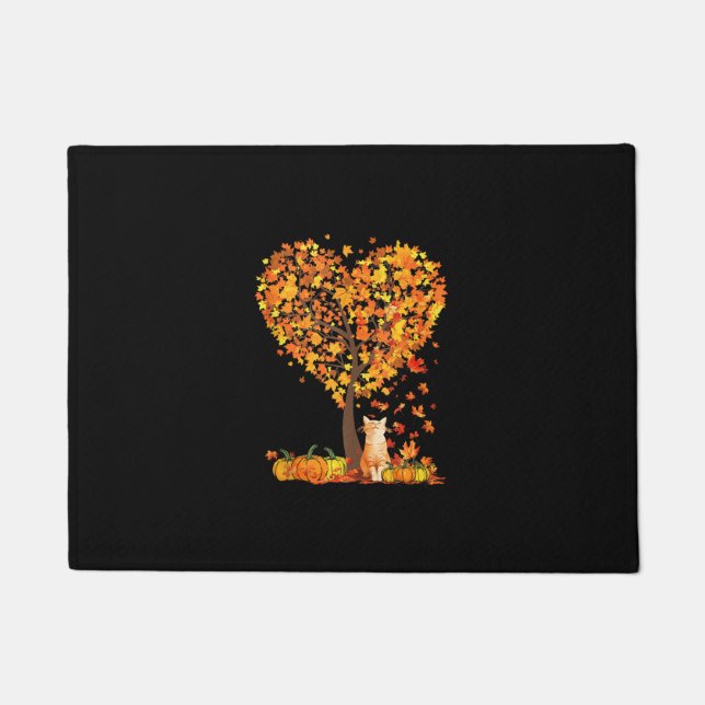Autumn Cat Lover Autumn Heart Tree Leaves Cute Cat Doormat (Front)