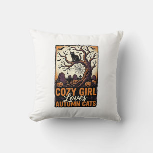 Autumn Cat Lover Vintage Halloween Girl Shirt Desi Cushion