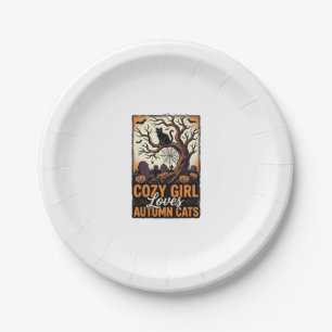 Autumn Cat Lover Vintage Halloween Girl Shirt Desi Paper Plate