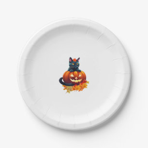 Autumn Cat, Pumpkin, Halloween Graphic Design Paper Plate