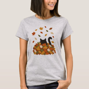 Autumn Cat Surrounded by Falling Leaves – Cosy Fal T-Shirt