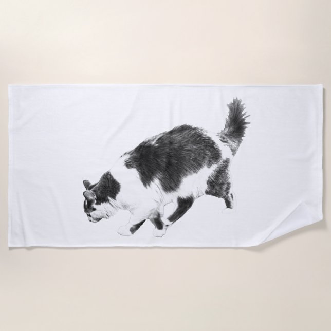 Autumn Cat Walk in Bold Ink Beach Towel (Front)