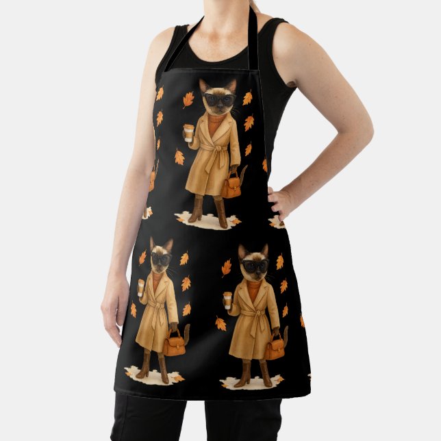 Autumn Cat with coffee for Thanksgiving  Apron (Insitu)