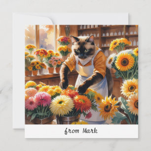 Autumn Cat with Flowers – Fall Season Greeting Holiday Card