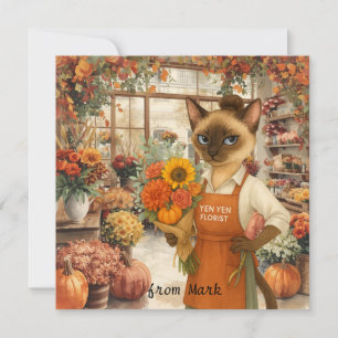 Autumn Cat with Flowers – Fall Season Greeting Holiday Card