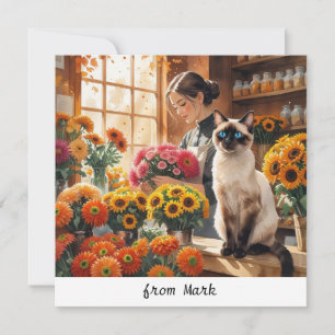 Autumn Cat with Flowers – Fall Season Greeting Holiday Card