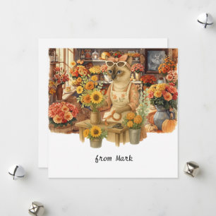 Autumn Cat with Flowers – Fall Season Greeting Holiday Card