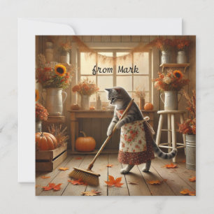 Autumn Cat with Flowers – Fall Season Greeting Holiday Card