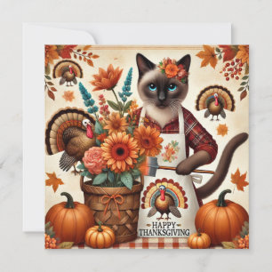 Autumn Cat with Flowers – Fall Season Greeting Holiday Card