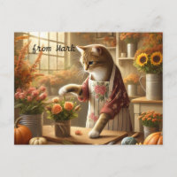 Autumn Cat with Flowers – Fall Season Greeting