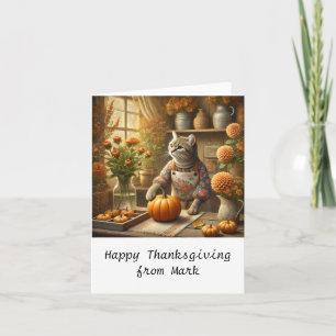 Autumn Cat with Flowers Fall Season Thanksgiving Card