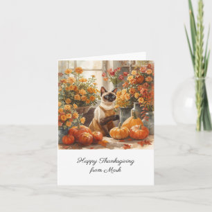 Autumn Cat with Flowers Fall Season Thanksgiving Card