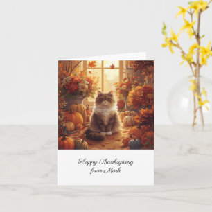 Autumn Cat with Flowers Fall Season Thanksgiving  Card