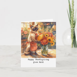 Autumn Cat with Flowers Fall Season Thanksgiving  Card